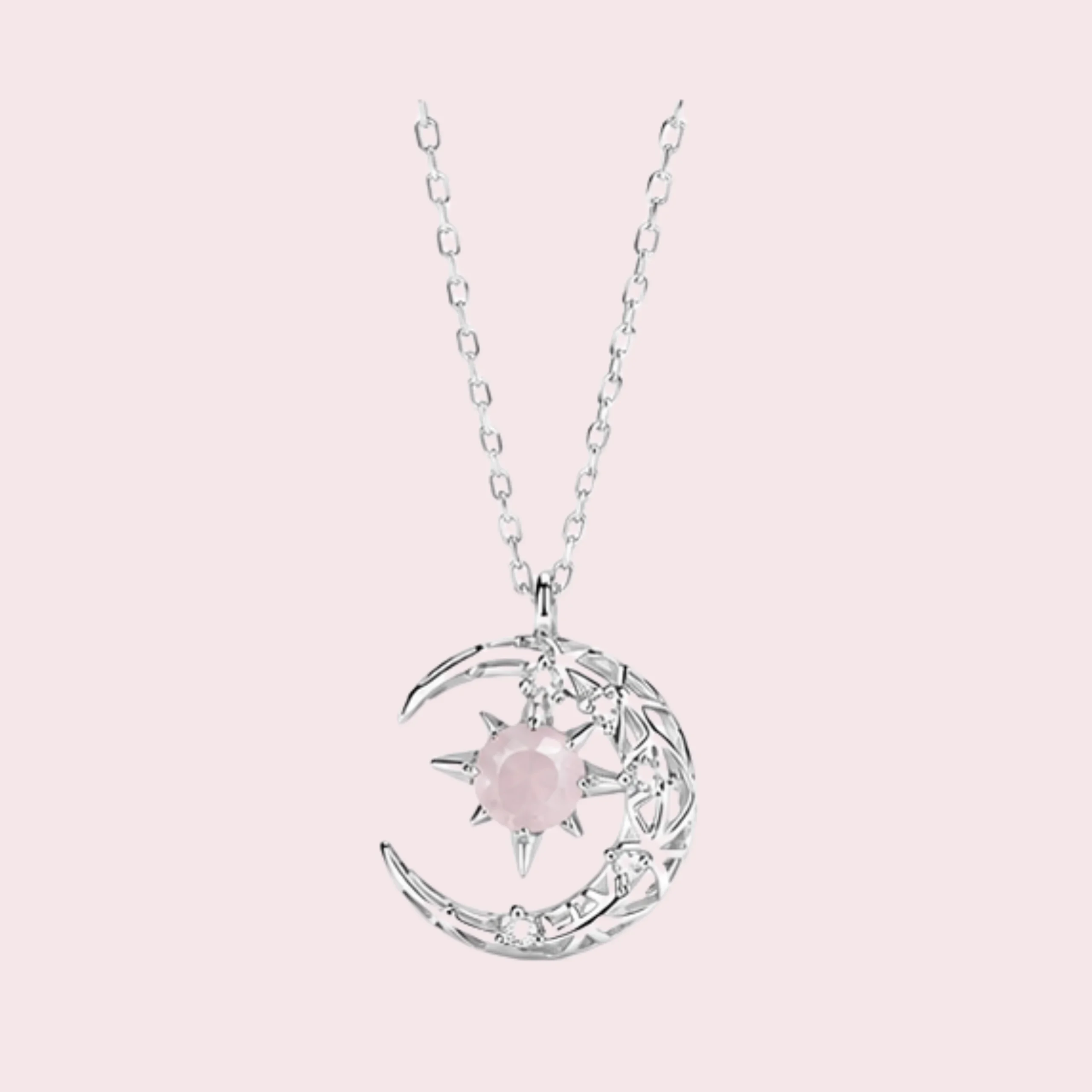 Dây chuyền bạc mặt trăng phối charm đá hồng OCHAHUI