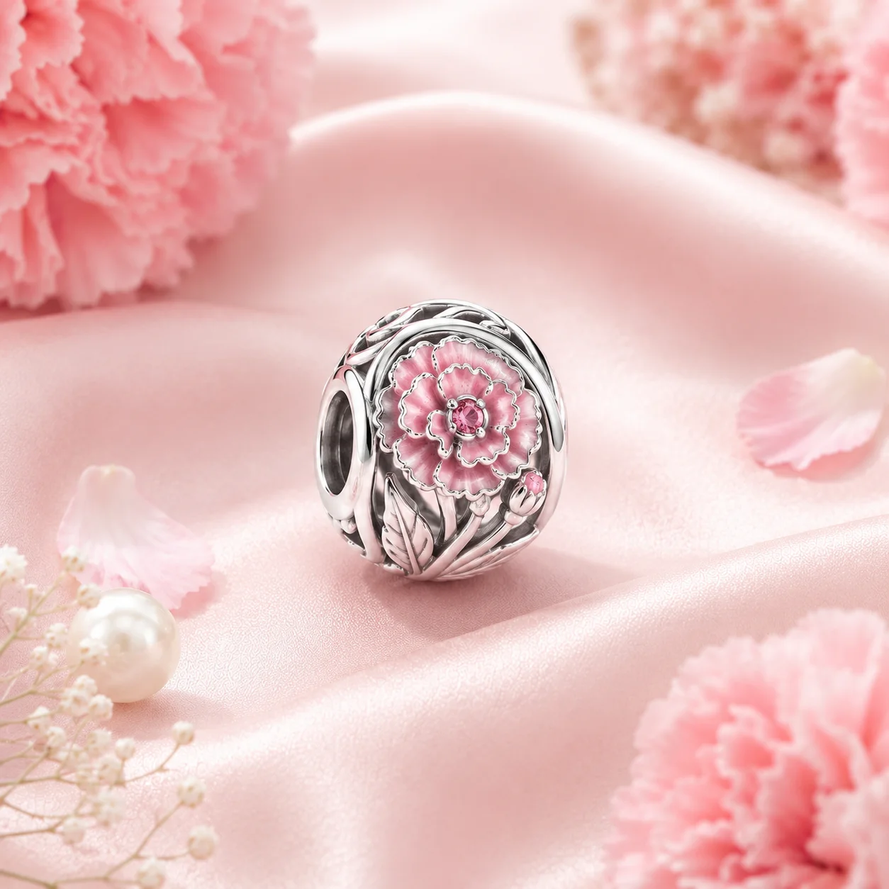 Charm bạc s925 Carnation tháng 1
