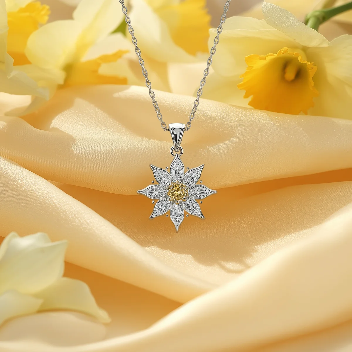 Dây chuyền bạc Spring Daffodil hoa thủy tiên tháng 3