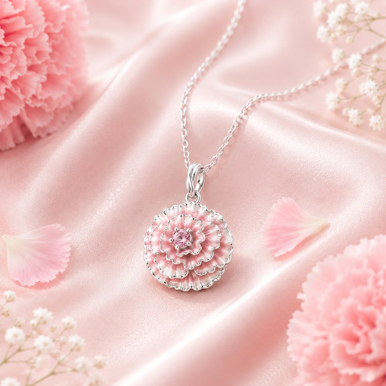 Dây chuyền bạc s925 Carnation tháng 1