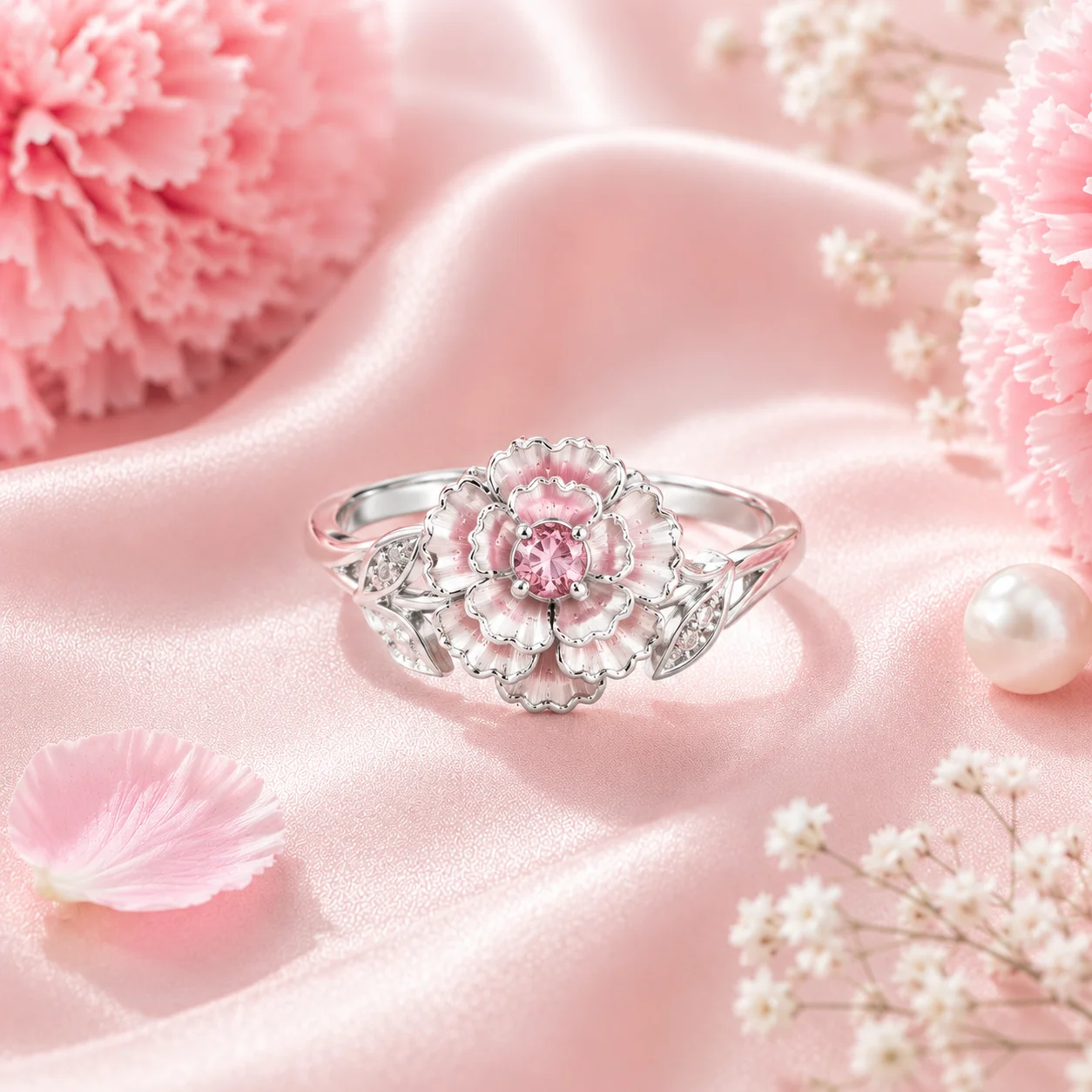Nhẫn bạc s925 Carnation tháng 1