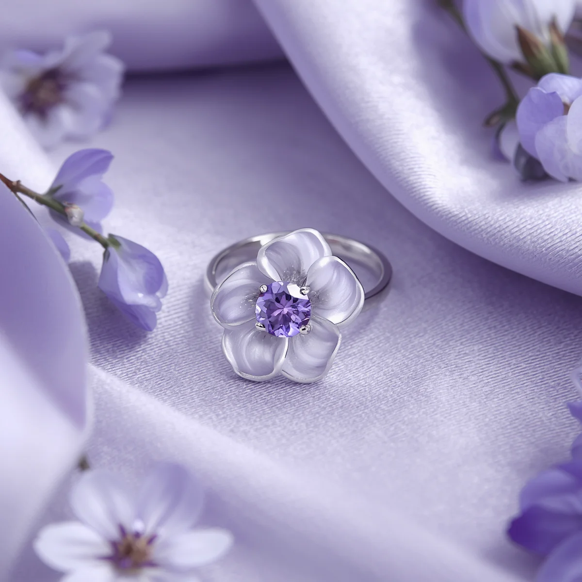 Nhẫn Violet Heart bạc Sterling 925 tháng 2