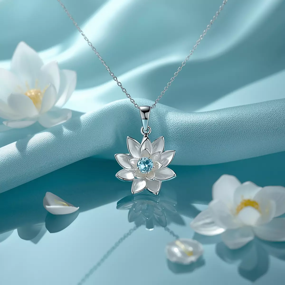 Dây chuyền bạc Lotus Moon hoa sen tháng 7