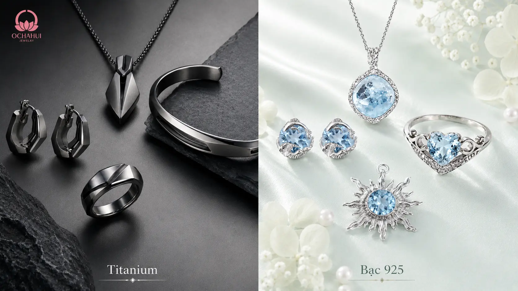So sánh màu sắc và phong cách của bạc 925 và titanium