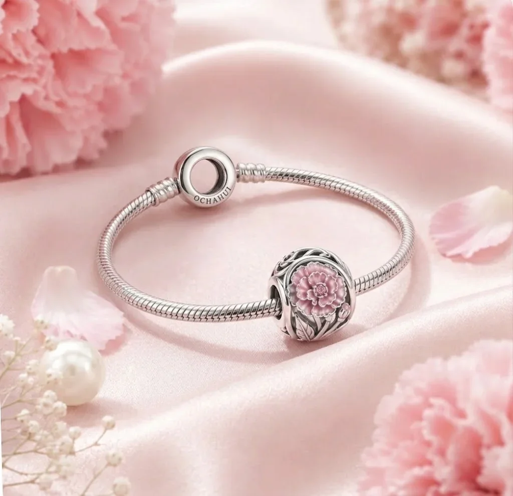 Vòng Tay Charm Bạc s925 Carnation OCHAHUI tháng 1